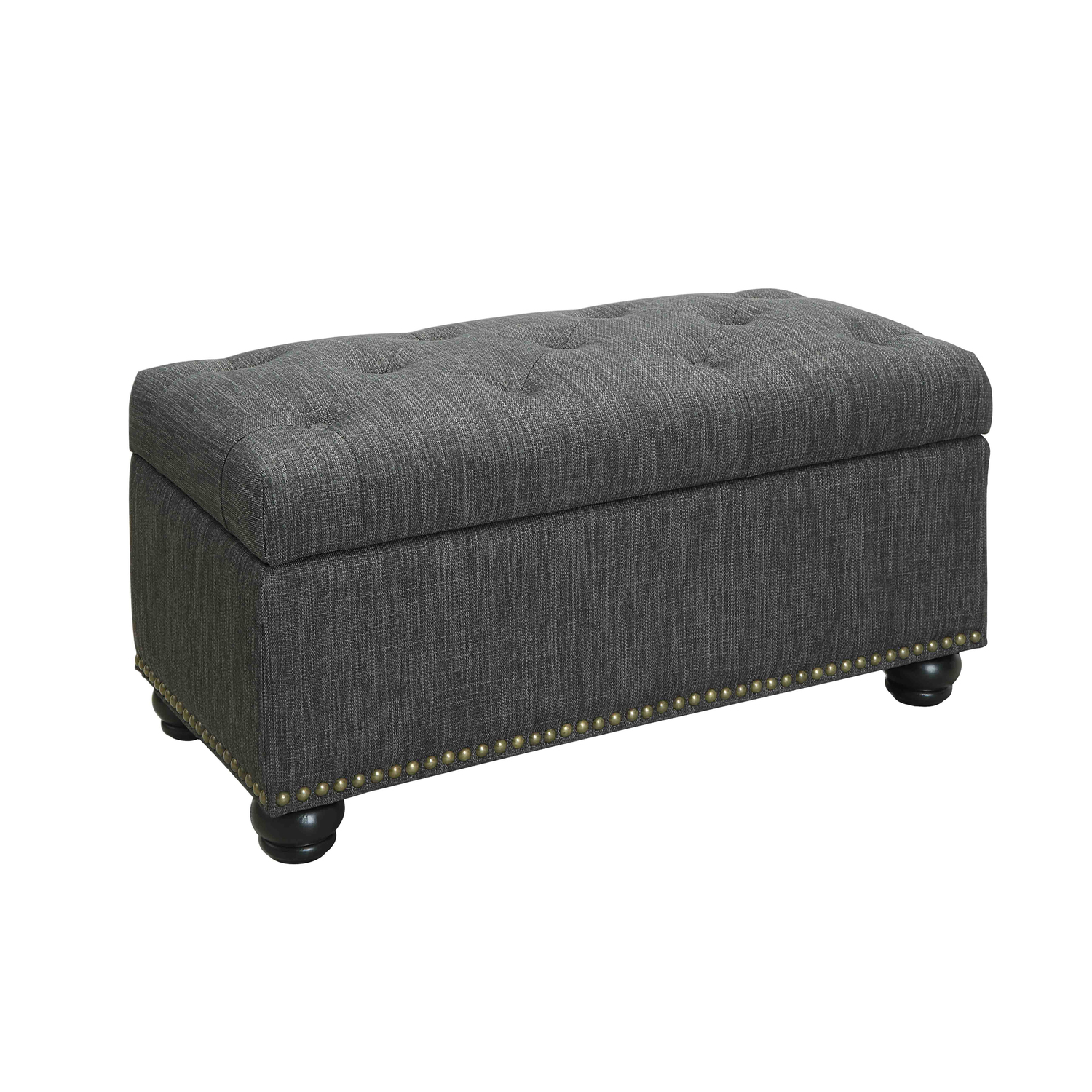 HomeStock Eclectic Elegance Storage Ottoman 35.5" - Contemporary Foot Stool and Bench with Hinged Lid for Living Room, Dining Room, Office, Dark Charcoal Gray Fabric