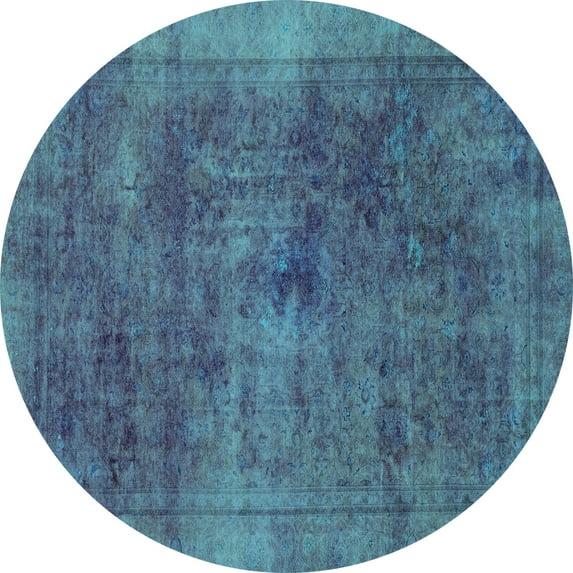 Ahgly Company Machine Washable Indoor Round Abstract Turquoise Blue Modern Area Rugs, 7' Round