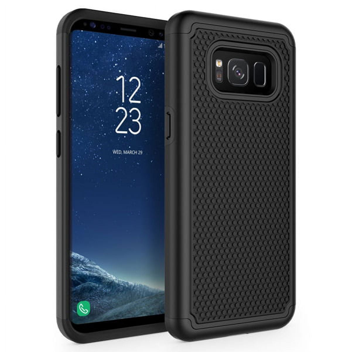 Shock-proof Hybrid Case Dual Layer Armor Cover Reinforced Drop Protection [Black] for Samsung Galaxy S8