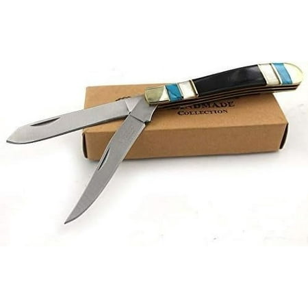 Wild Turkey Handmade Gentleman s Trapper Folding Pocket Collectors Knife EDC (Mother of Pearl)