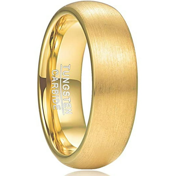Classic 6mm Gold Brushed Finish Tungsten Carbide Rings for Men Women Domed Wedding Band Comfort Fit Size 5-12