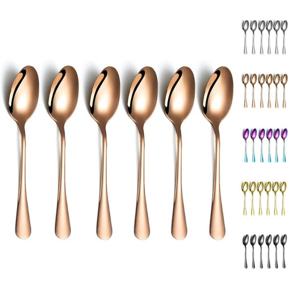 baomifa-Rose Gold Dinner Spoons, 6 Pieces 8" Stainless Steel Dinner Spoon with Titanium Copper Plating, Rose Gold Soup Spoons, Spoons Sliverware Dishwasher Safe Set of 6