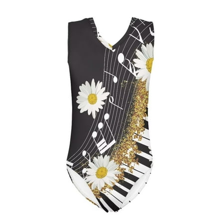 FOR U DESIGNS Fashion Toddler Girls Swimwear for Beach Swimming Piano Notes Daisy Kids Bodysuit Comfy One Piece V-Neck Swimsuit Bathing Suit Size 9-10