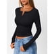 thumbnail image 5 of Camisetas de Larga para Mujer, Estilo Henley, Informales, para Otoño Tops Ajustados, Camisetas Básicas de Canalé Negro S, 5 of 8