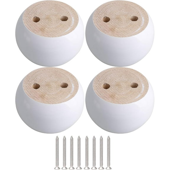 Set of 4 round furniture legs in white eucalyptus wood, 8 x 8 x 5 cm
