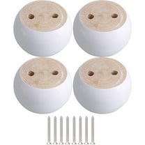 Set of 4 round furniture legs in white eucalyptus wood, 8 x 8 x 5 cm