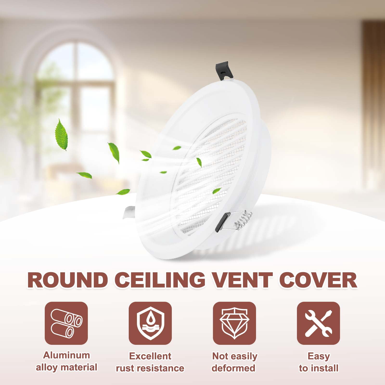Uxcell Round Ceiling Vent Cover (155mm / 6" Duct Opening Size) - Aluminum Alloy Ceiling Air Grille Soffit Exhaust Vent Diagonal Louver Cover Plate for Bathroom Home Kitchen, White