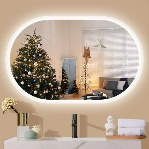 48'' LED Mirror Bathroom Oval Illuminated Dimming Smart Vanity Antifog Mirror