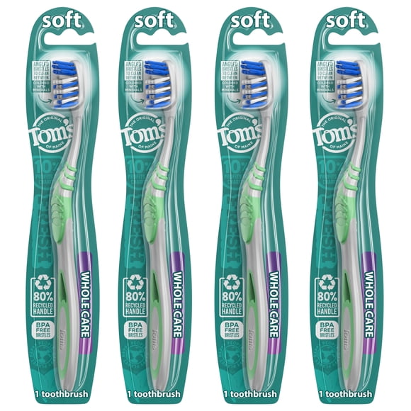 Cepillo de dientes Tom's of Maine Whole Care suave, paquete de 4