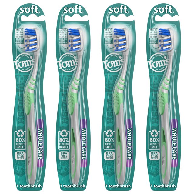Cepillo de dientes Tom's of Maine Whole Care suave, paquete de 4