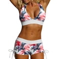 thumbnail image 2 of RKSTN Bathing Suit for Women Printed Two Piece Swimsuit with Swim Shorts Swimming Suits for Women Bikini Set V Neck Swimwear, 2 of 9