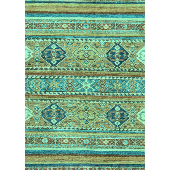 Ahgly Company Machine Washable Indoor Rectangle Abstract Turquoise Blue Modern Area Rugs, 7' x 9'