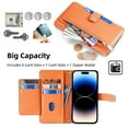 thumbnail image 4 of SaniMore for iPhone 13 Pro Case, with Kickstand [Shoulder & Wrist Strap] Flip Zipper Wallet Cash & Card Slots PU Leather TPU Interior Full Body Protection for iPhone 13 Pro, Orange, 4 of 8