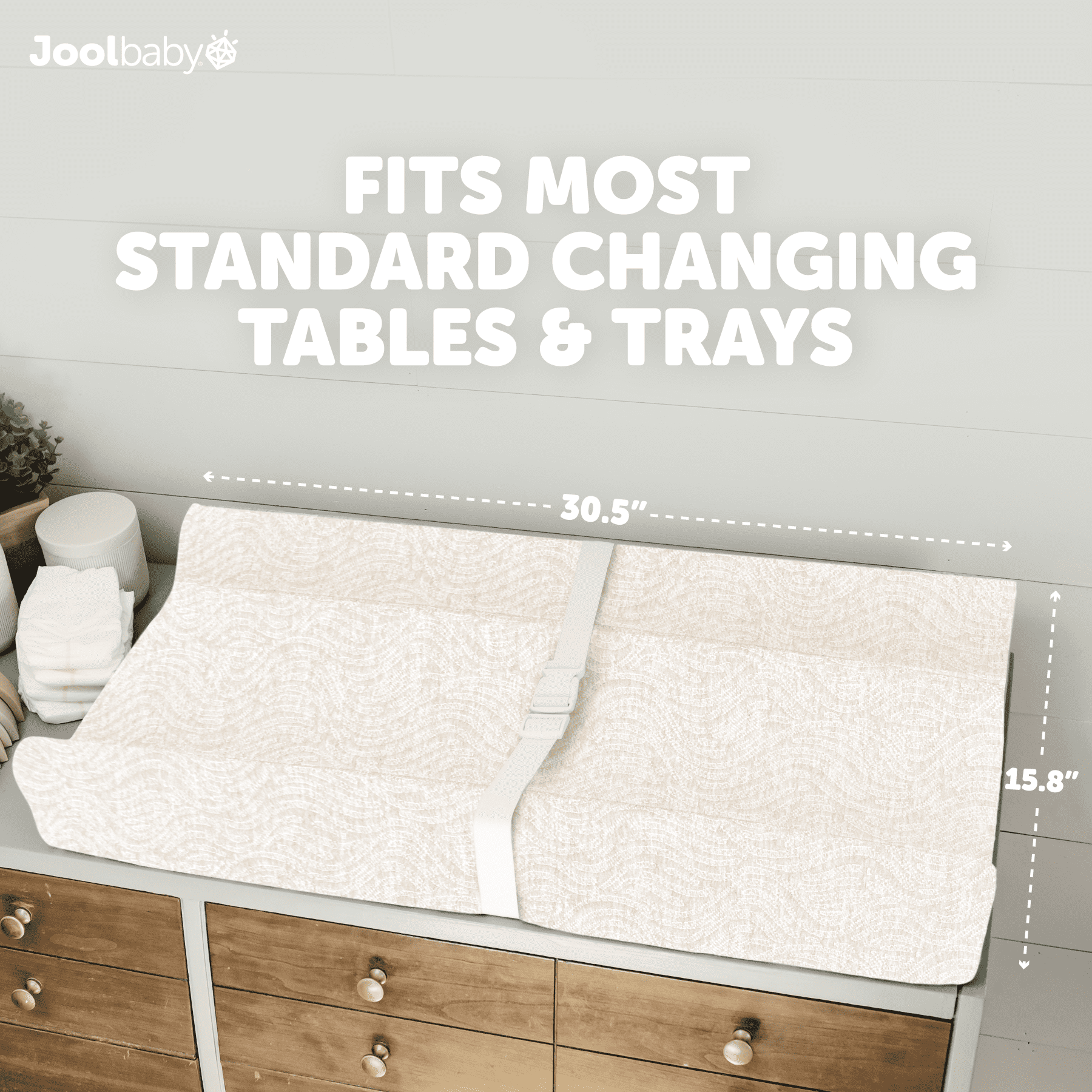 Jool Baby Soft Changing Pad + Washable Cover, Non-Slip - Fits Standard Changing Tables & Dressers (Wave Pattern, Off-White)