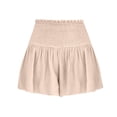 thumbnail image 6 of UDAUDU Womens Linen Shorts Smocked High Waisted 2026 Summer Shorts Trendy Ruffle Wide Leg Short Boho Beach Short Beige M, 6 of 7