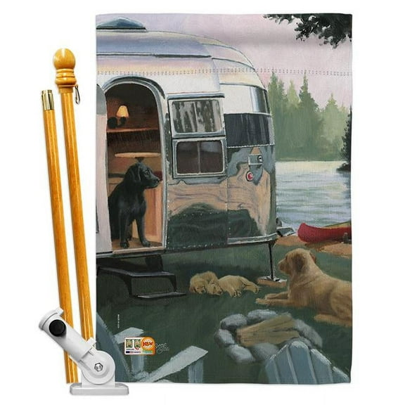 Breeze Decor BD-PT-HS-110114-IP-BO-D-US18-WA 28 x 40 in. Canine Camp Nature Pets Impressions Decorative Vertical Double Sided House Flag Set & Pole Bracket Hardware