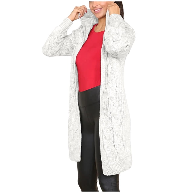 Tranfacy Womens Fleece Coats Long Sleeve Tops Womens Casual Solid Color Open Front Long Cardigan Coat