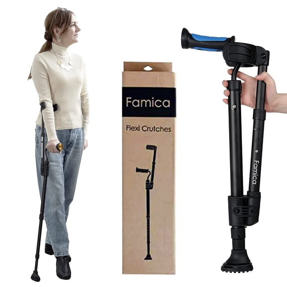 Muletas Famica FlexiCrutch para adultos (1 unidad, puño abierto) - Ganadora del premio Red Dot Design Award, ayuda portátil para la movilidad de personas mayores, posoperatorias, recuperación de lesio
