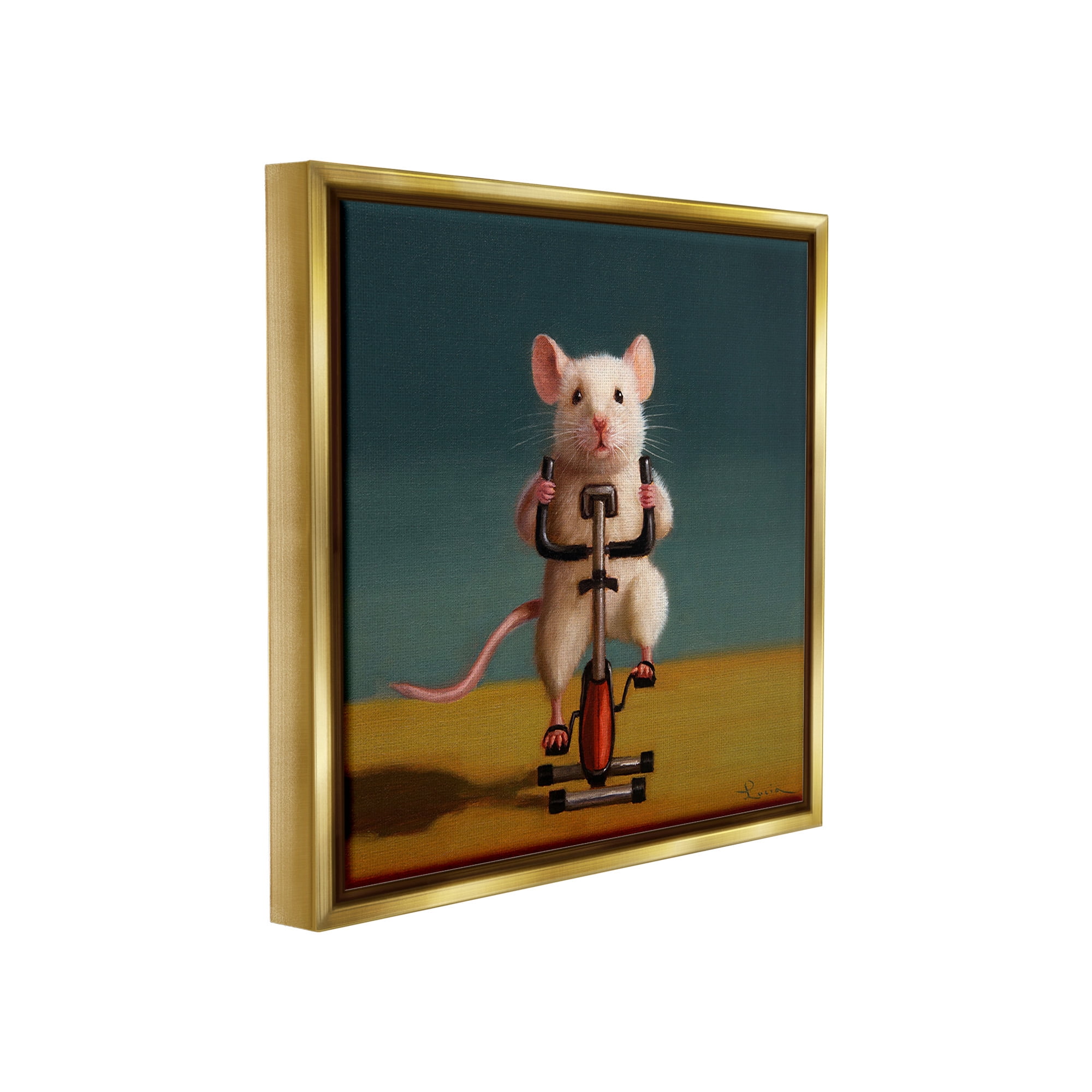 Stupell Industries Funny Workout Mouse Animals & Insects Painting Gold Floater Framed Canvas Art Print Wall Art, 18 x 18