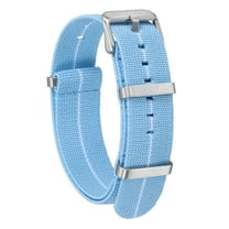 Uxcell Elastic Nylon Watch Band 20mm One-Piece French Watch Strap Waterproof Replacement Wristwatch Strap with Silver Buckle for Men Women, Light Blue/White