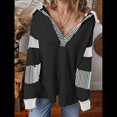 thumbnail image 4 of Sudadera de Mujer de Gran Tamaño con Cuello de Patchwork y Rayas de Colores Contrastantes, Estilo Informal. Negro XXL, 4 of 7
