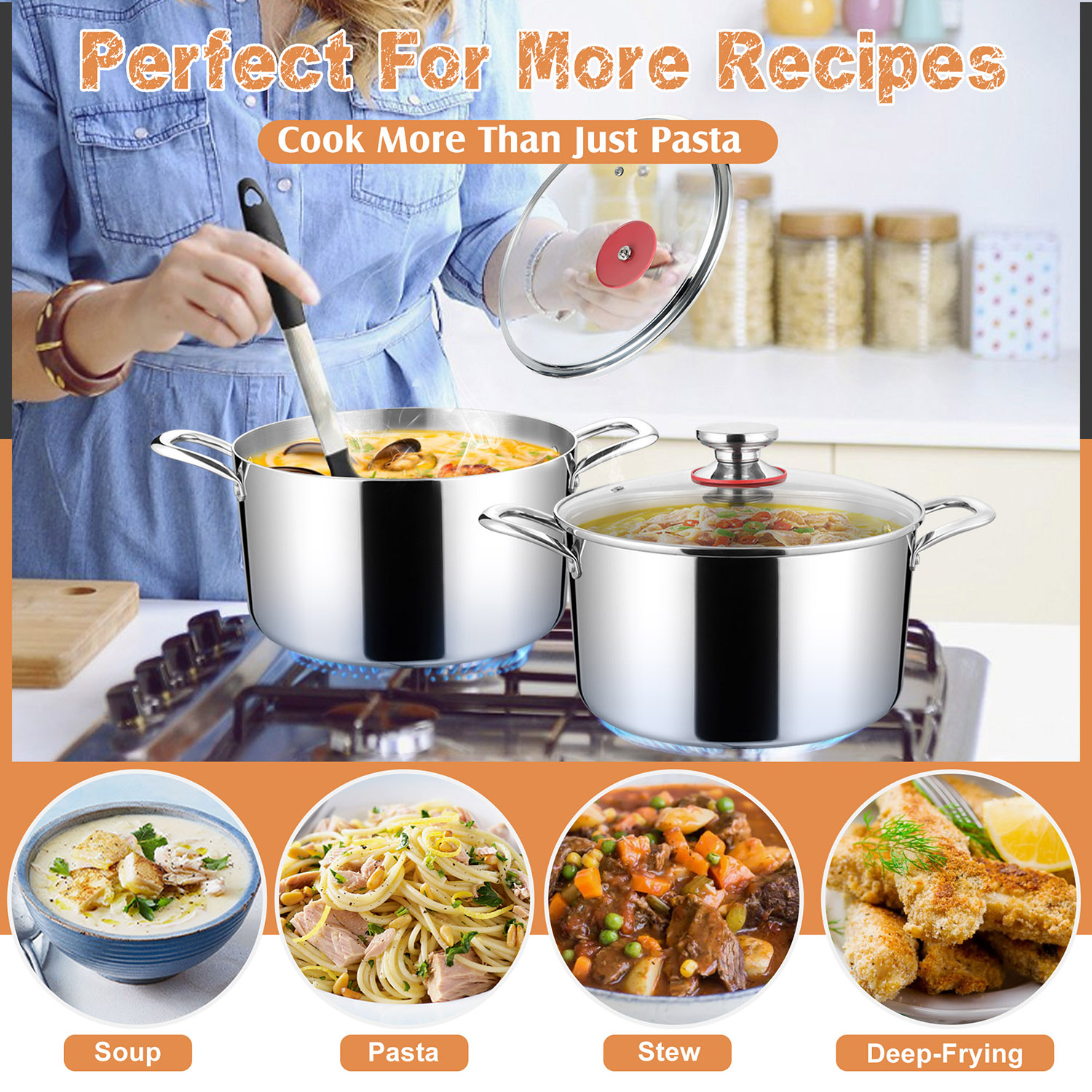 Coliware 8-Quart Stainless Steel Stock Pot with Glass Lid photo 7