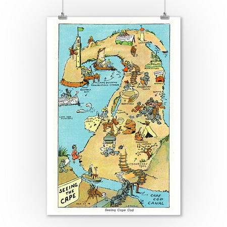 Cape Cod, Massachusetts - Comical Cartoon of the Sites of Cape Cod (9x12 Art Print, Wall Decor Travel