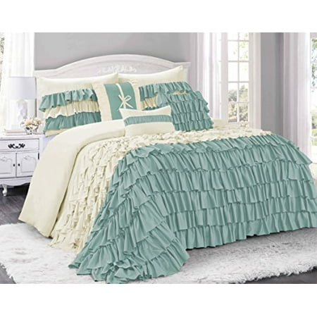 Unique Home 7 Piece Brise Double Color Ruffled Bed In A Bag