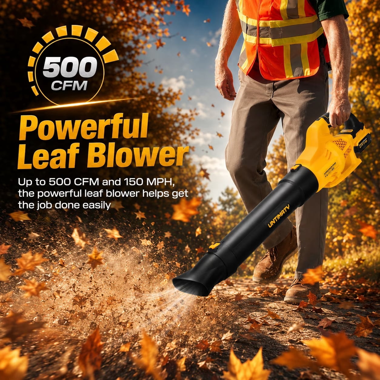 500CFM Cordless Leaf Blower for Lawn Care 2 x 4.0Ah Battery Powered Leaf Blower with 6 Variable Speeds