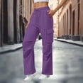 thumbnail image 2 of yardsong Womens Cargo Sweatpants with Pockets Straight Leg Baggy Elastic High Waist Drawstring Pants Casual Athletic Joggers Pant Purple,L, 2 of 8