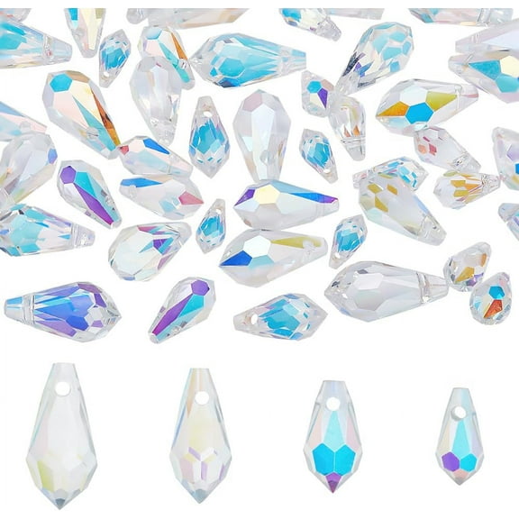 48 Pcs Beads 4 Style Clear Grid Teardrops AB Top Drilled Faceted Glass Beads Chandelier Dangle Pendant for DIY Jewelry Craft Making Suncatcher Home Decor diy