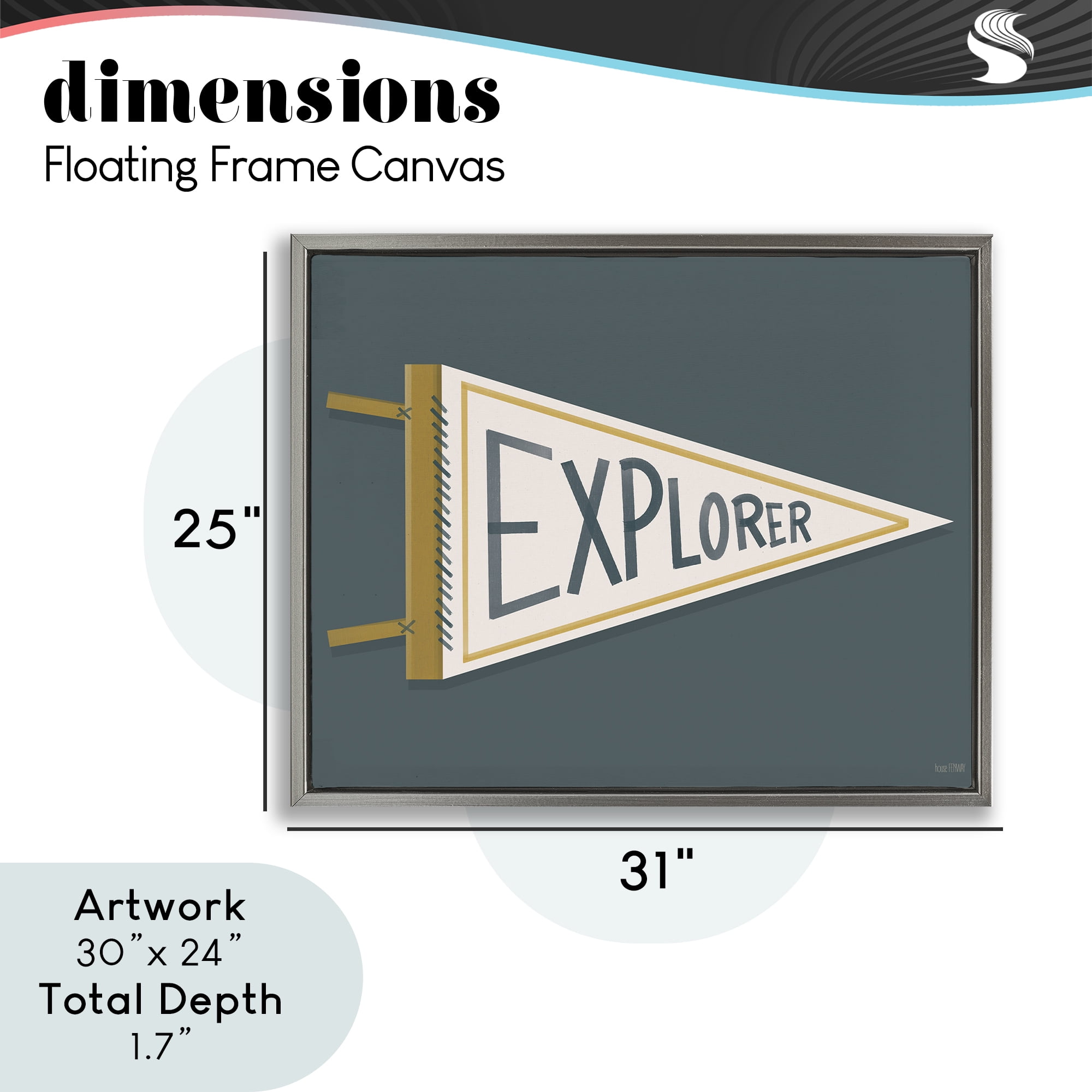 Stupell Industries Explorer Retro Pennant Gray Framed Floater Canvas Wall Art, design by House Fenway