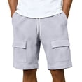 thumbnail image 3 of BiZtdJrK Men Solid Work Shorts Waffle Knit Drawstring Elastic Waisted Cargo Shorts Comfy Casual Summer Short Trousers with Multi Pockets Gray XL, 3 of 7