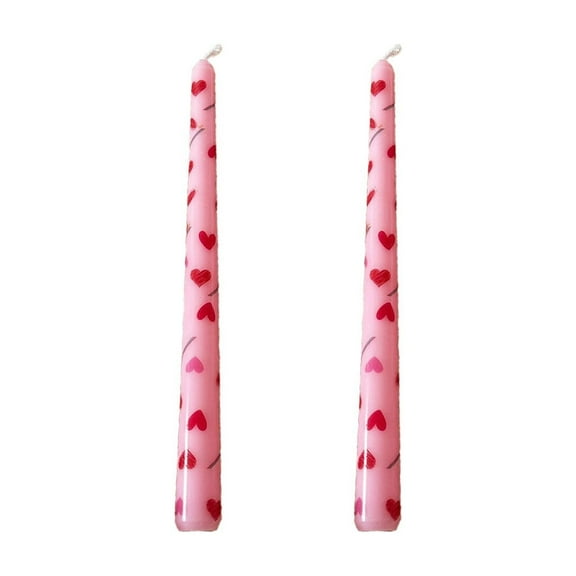 Qiweii Two Sets Printed Long Pole Candles Romantic Design For Wedding Candlelight Dinner Desktop Decoration Tasteless