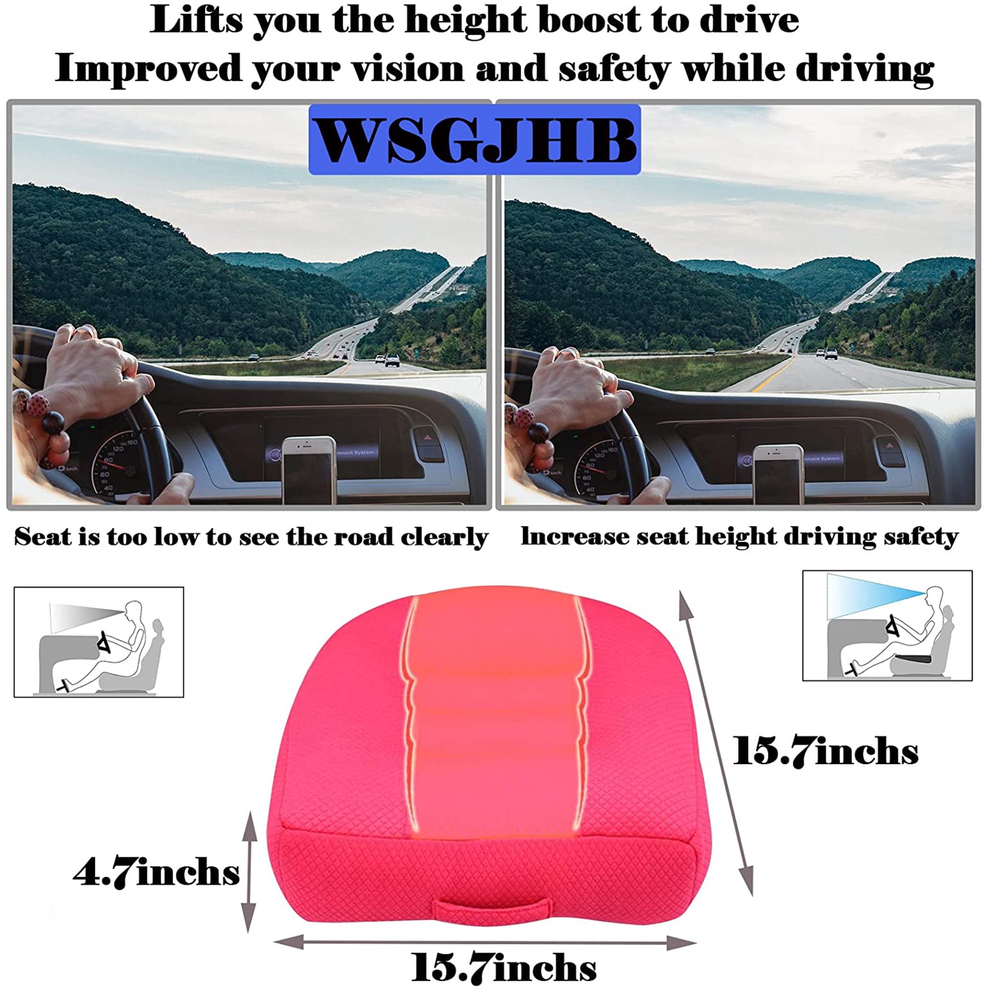 Adult Booster Seat Cushion, Car Seat Cushions for Short People/thick Office Chair  Booster Seat Increase Field ​of View, for Trucks, Car, Office Chair, Home,  Wheelchair,angle Lift Seat Cushion (black) 