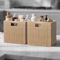thumbnail image 3 of Wicker Storage Baskets for Organizing, 3 Pack Rustic Foldable Square Basket for Shelves, Handwoven Cubby Organizer Bins for Home Decor, Small Cube Storage Bin for Closet Organization (Natural 11 inch, 3 of 6