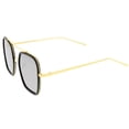 thumbnail image 4 of zeroUV Unisex Modern Slim Temple Browbar Color Mirrored Flat Lens Square Sunglasses 52mm (Black-Gold / Silver Mirror) - 52mm, 4 of 5