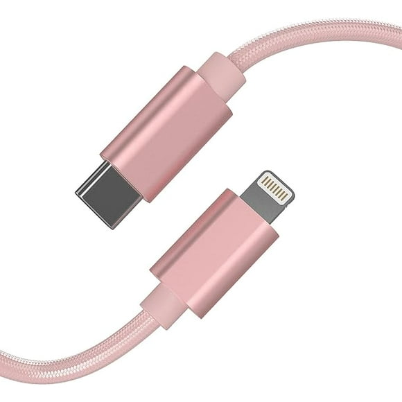 TALK WORKS USB C to Lightning Cable Charger Compatible w/iPhone 14/14 Plus/14 Pro/14 Pro Max, 13/13 Mini/13 Pro/13 Pro Max, 12/12 Mini/ 12 Pro/12 Pro Max -10' Braided Cord - MFI Certified (Rose Gold)