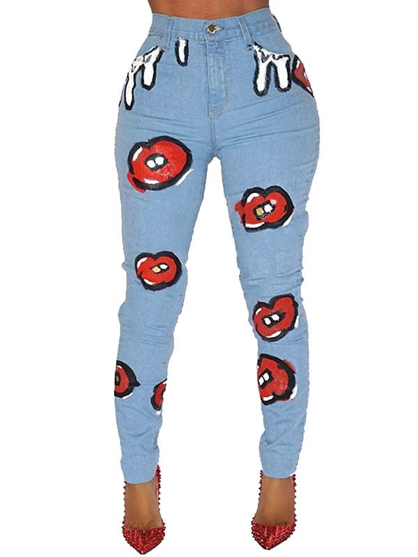 womens printed jeans