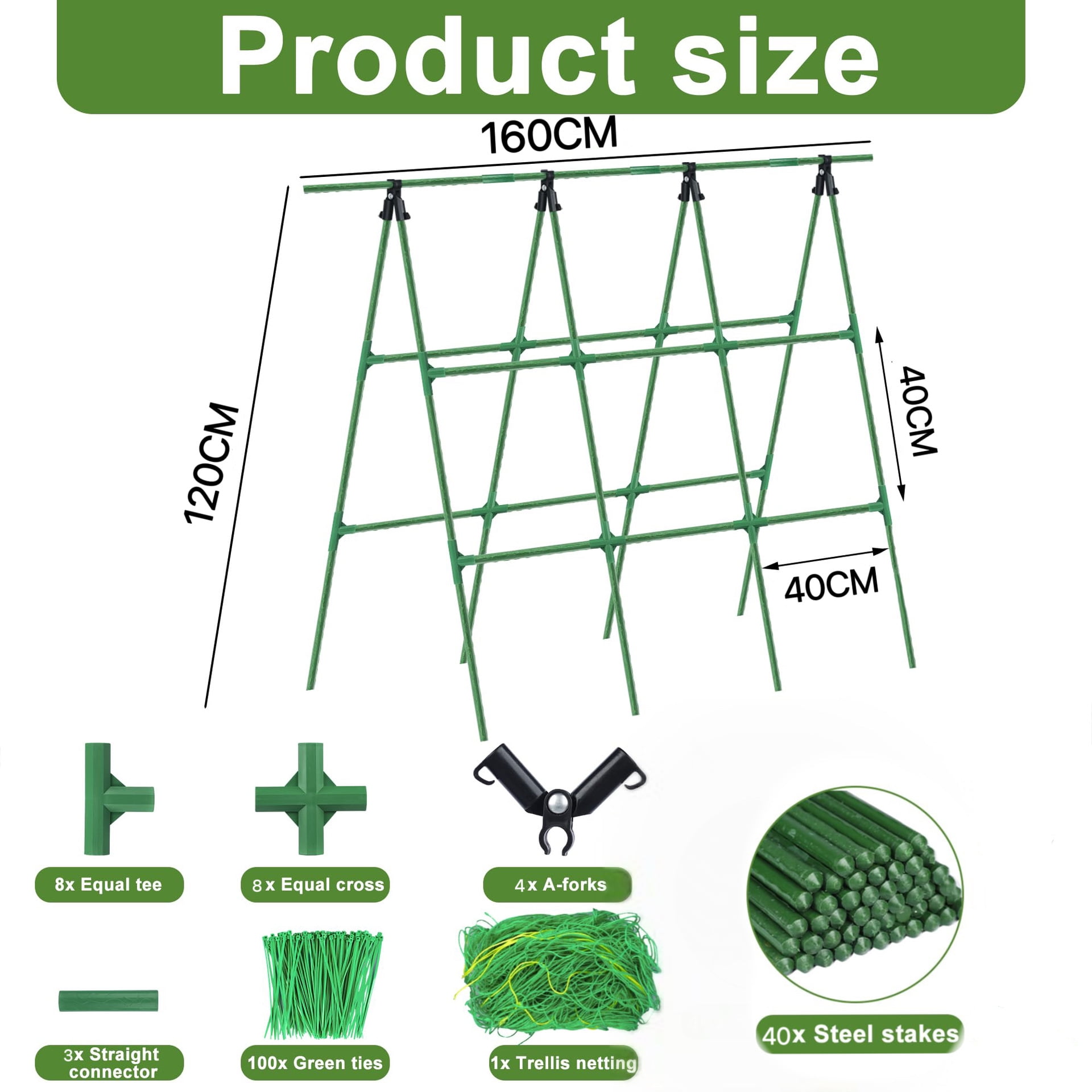 Cucumber Trellis 48 inch A-Frame Garden Trellis for Climbing Plants Outdoor Support for Vegetable Vine Tomato Cucumber Trellis Raised Bed, with Netting, Green