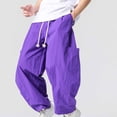 thumbnail image 4 of SAWOBUUN Mens Casual Barrel Pants Wide Leg Elastic Waist Drawstring Loose Fit Trousers Casual Summer Streetwear with Side Pockets, 4 of 7