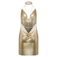 thumbnail image 2 of Women Sexy Halter Mini Dress Y2K Low Cut Mini Dress Sleeveless Cowl Neck Spaghetti Strap See Through Metal Chain Halter Sequin Glitter Sparkle Dance Costume Festival Club Cover Up Ladies, 2 of 3