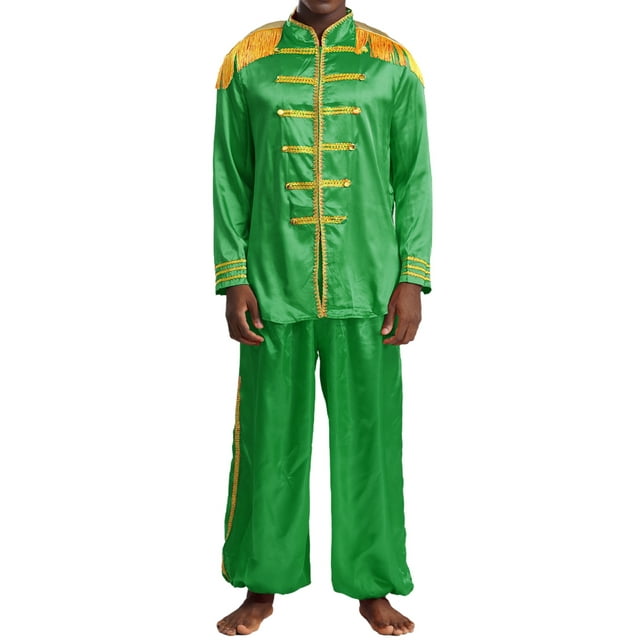 iiniim Men's Retro Disco Musical Rave Party Outfits SGT Sergeant Pepper Costume Jackets with Pants Set Green 3XL