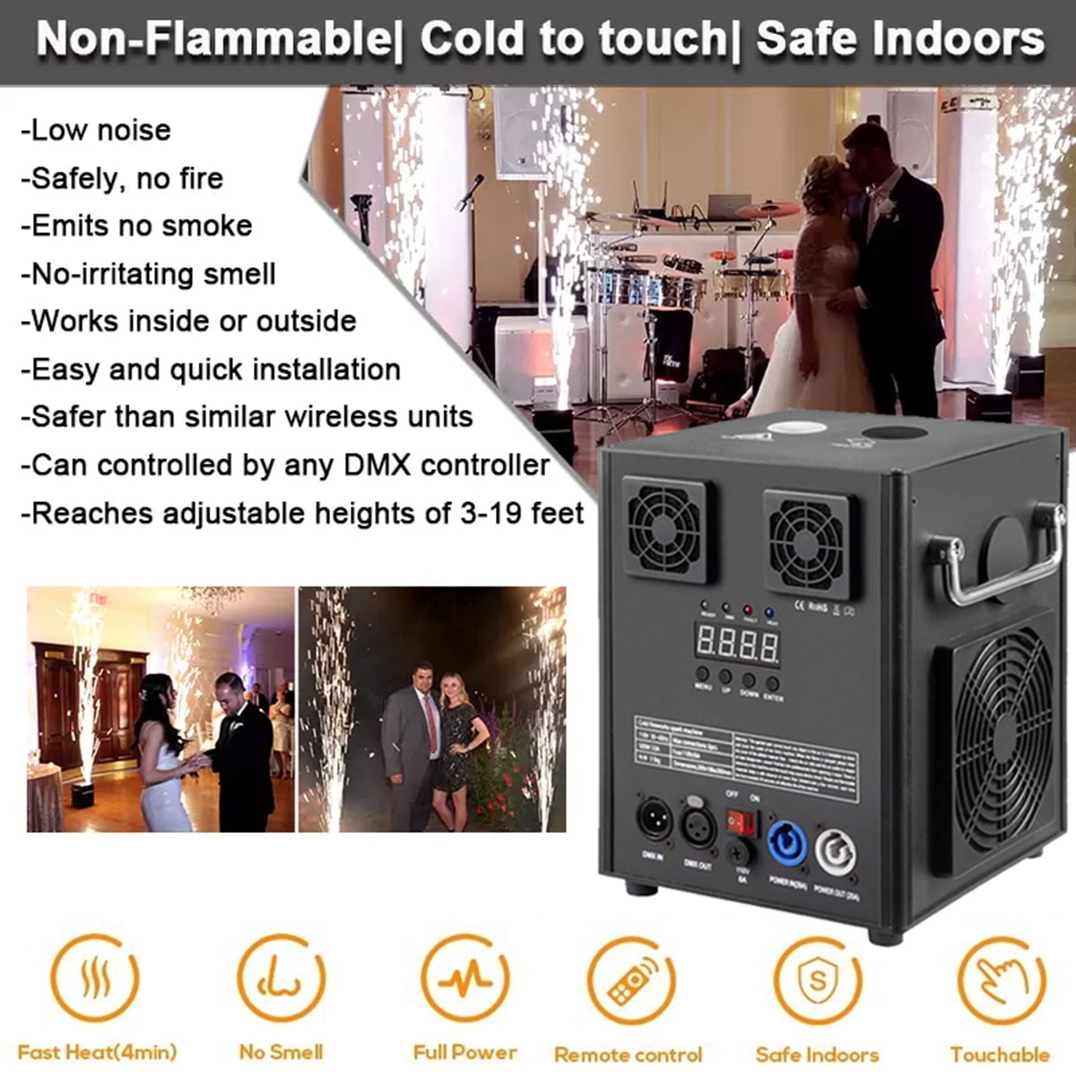 2Pcs Cold Spark Firework Machine,Stage DMX Effect Machine for DJ Event Party Wedding,Black