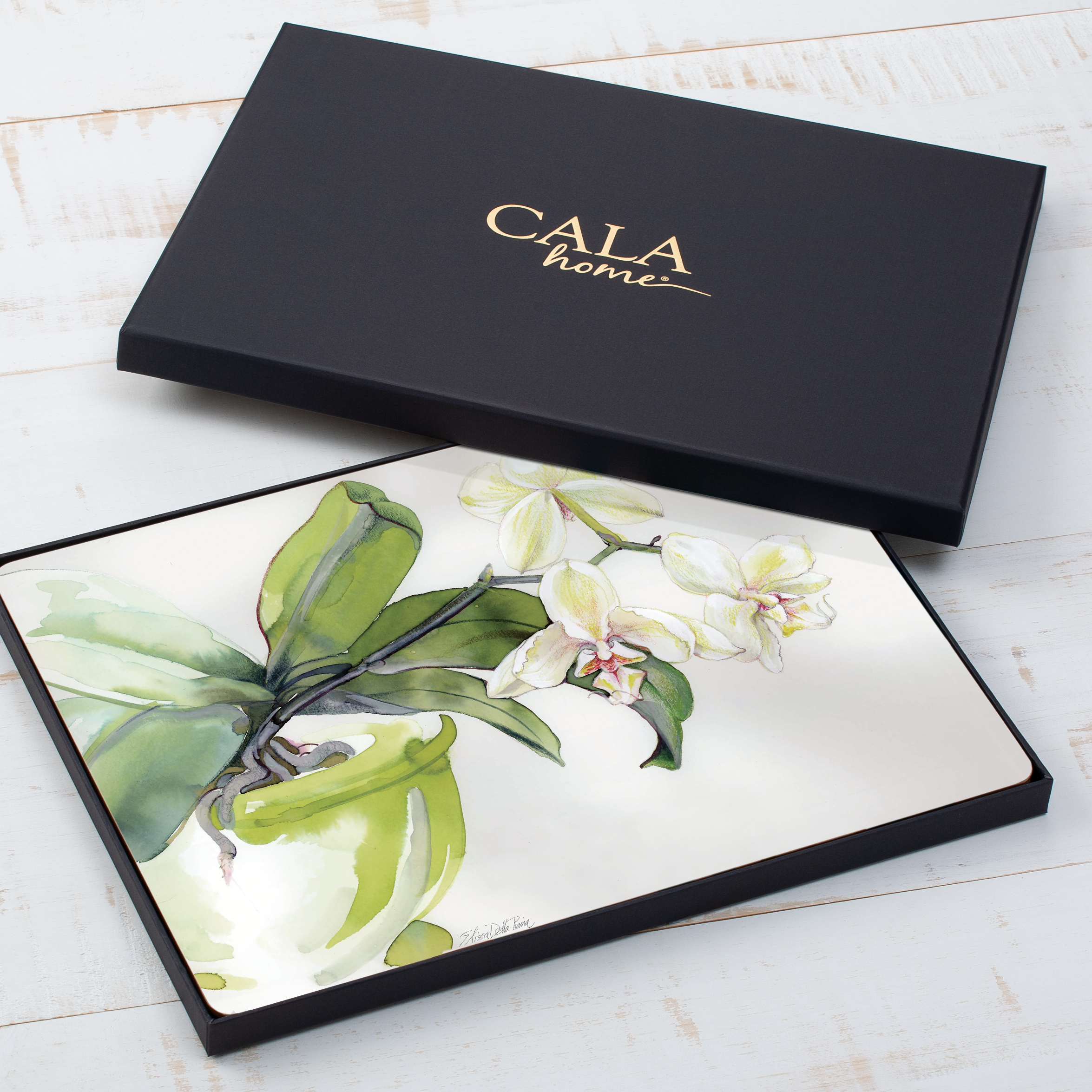 Cala Home "White Orchid" Premium Decorative Hardboard Cork Back Tabletop Placemats 4 Pack