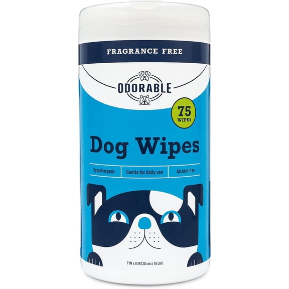 Odorable Dog Grooming Wipes - 75 Fragrance-Free Cleaning Wipes for Dogs & Puppies - Advanced Odor Neutralization for Paws, Body & Butt - Safe & Gentle for Pets, Alcohol-Free Pet Care