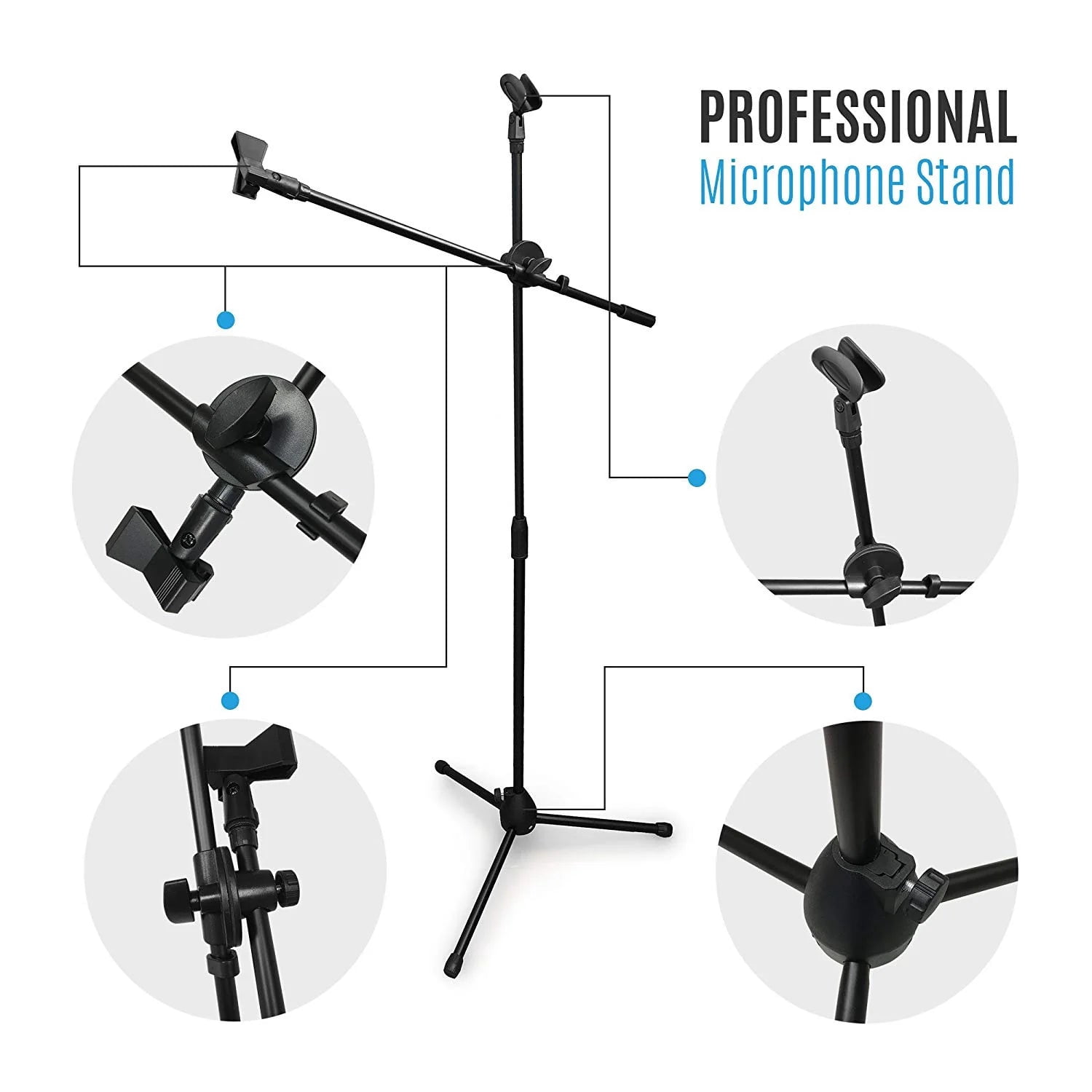 10 MR DJ MS500 Heavy Duty Telescoping Microphone Mic Boom Stand, Tripod Cast Base