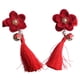 thumbnail image 4 of FELTECHELECTR 1 par de pinzas para el pelo con forma de flor y campana de pato para niñas, con borlas, accesorios chinos para el cabello (rojo), 4 of 6