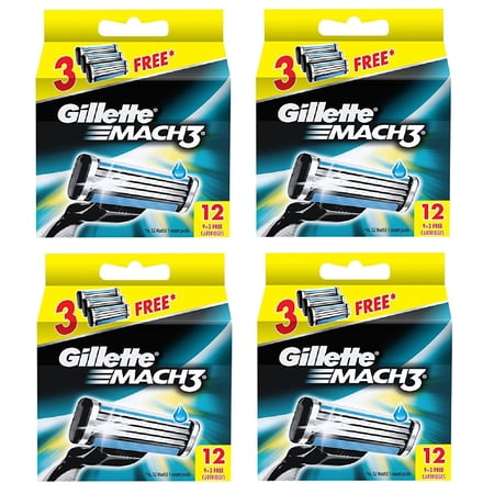 Gillette Mach3 Refill Razor Blade Cartridges  12 Count (Pack of 4)