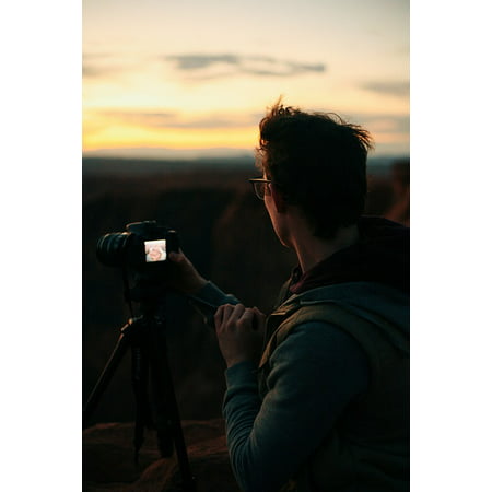 Canvas Print Sunrise Camera Sunset Man Person Photographer Stretched Canvas 10 x (Best Sunrise Sunset App For Photographers)